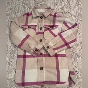 H&M Beige and Pink Plaid Button-Front Kids Jacket size 8